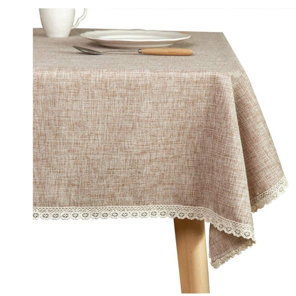Cotton Linen Waterproof/Oilproof Lace Trim Table Cover